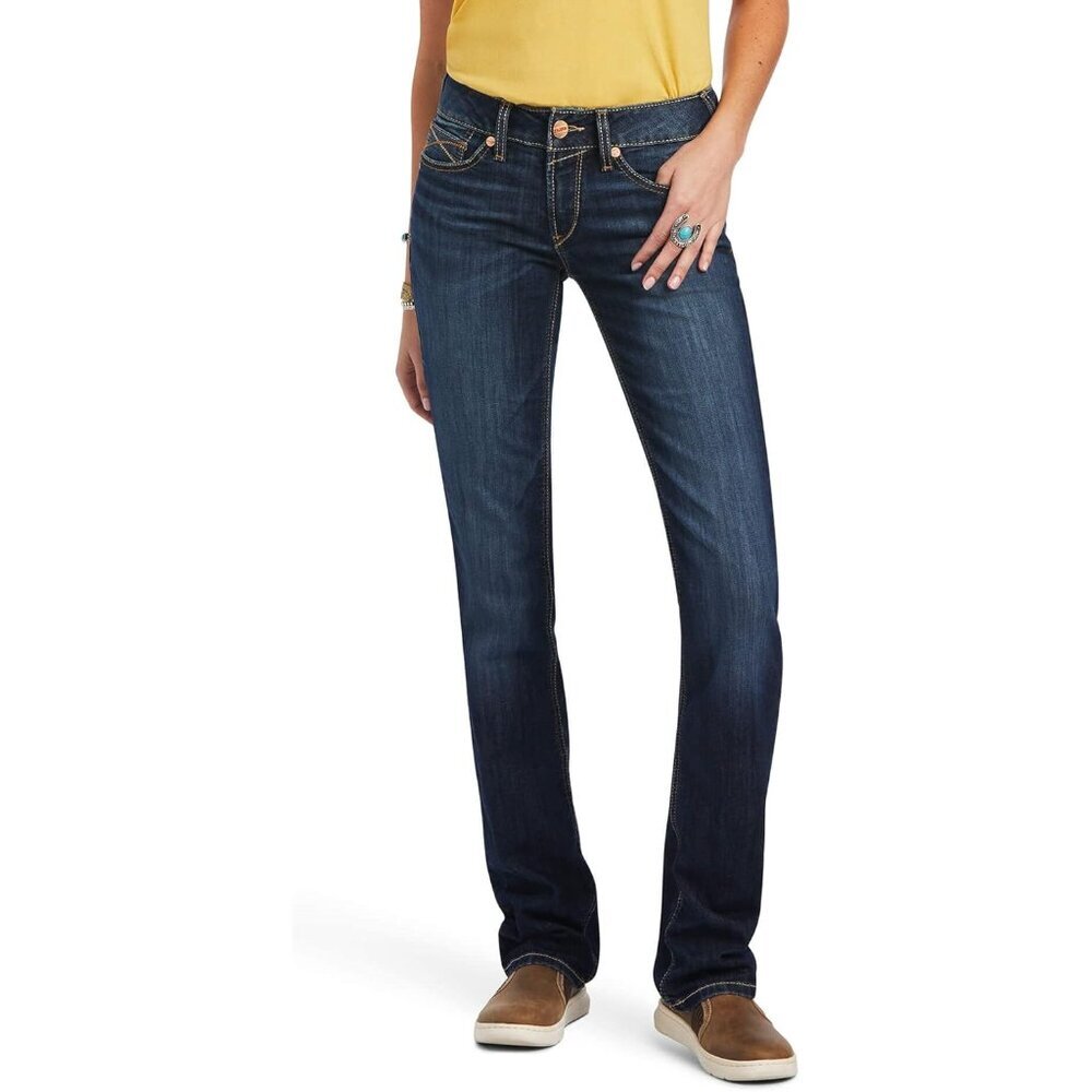 Women's Denim Jeans Mid Rise Straight Leg 33 Inch Cotton Casual Comfort